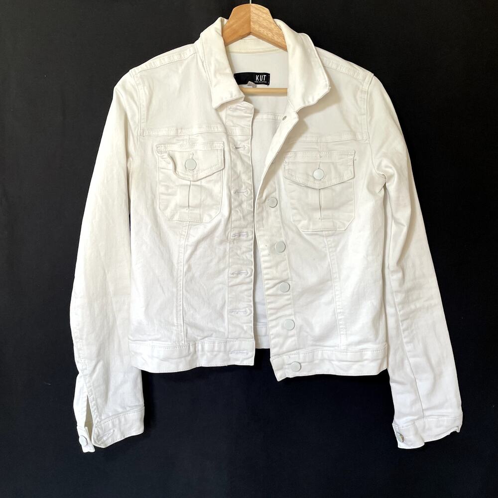 Kut from the Kloth white jean jacket y2k women' size small casual fall sweater